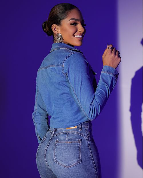 Camisa Jeans Feminina Básica 23710 Média