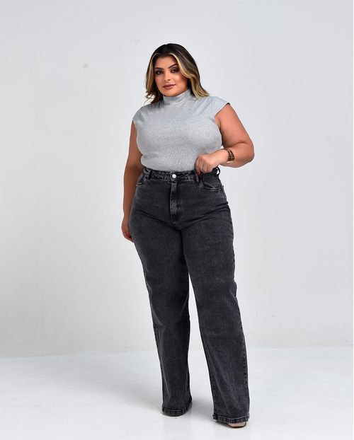 Calça Jeans Wide Leg Plus Size Feminina Cintura Alta Básica 28006 Vintage