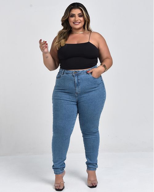 Calça Jeans Mom Feminina Plus Size Básica com Elastano 00229 Média