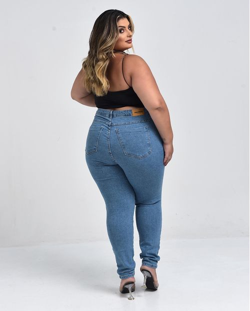 Calça Jeans Mom Feminina Plus Size Básica com Elastano 00229 Média