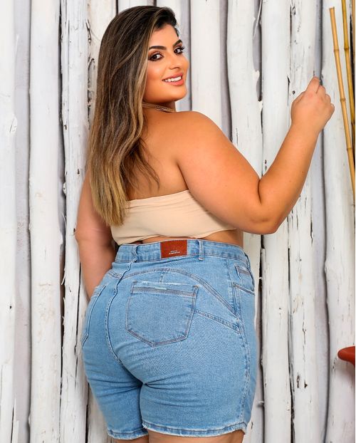Bermuda Jeans Feminina Meia Coxa Plus Size Cintura Alta 24602 Média