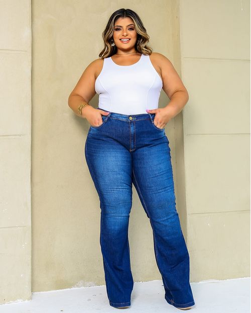 Calça Jeans Flare Feminina Plus Size 24384 Escura