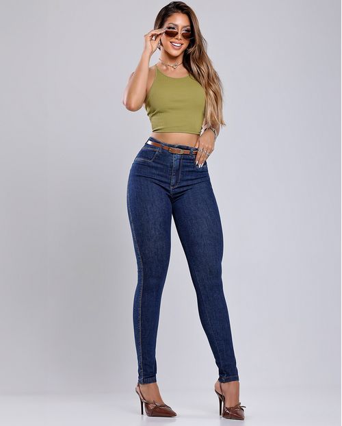 Calça Jeans Skinny Hot Feminina Cós Revel Cintura Alta 24471 Escura