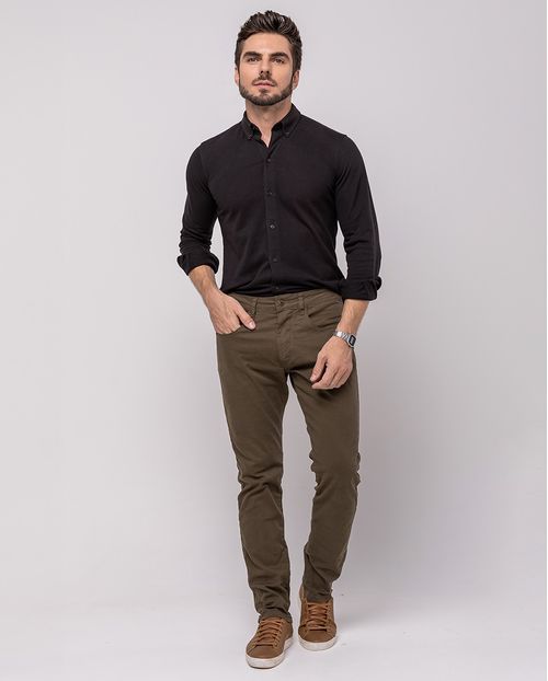 Calça Sarja Masculina Slim Fit Básica 22191 Verde-Militar