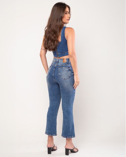 Calça Jeans Cropped Flare Feminina Cintura Média Básica 23623 Sujinha
