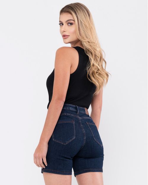 Bermuda Jeans Meia Coxa Feminina Cintura Média Detalhe Cós 24192 Amaciado