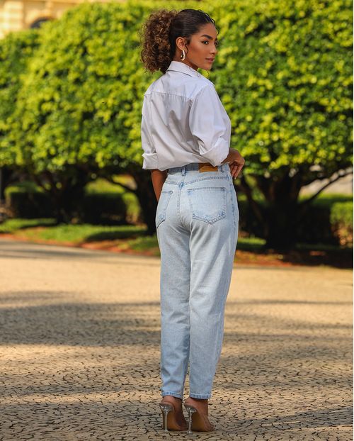 Calça Jeans Mom Feminina Cintura Alta Algodão 00101 Sky Claro