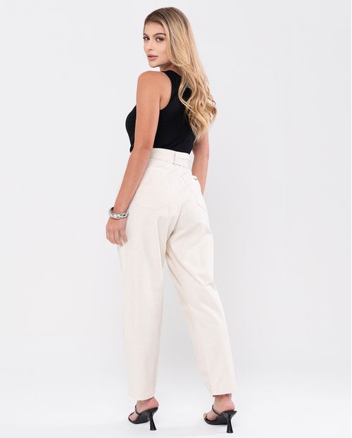 Calça Linho Alfaiataria Feminina Cintura Alta com Cinto 24243 Linho