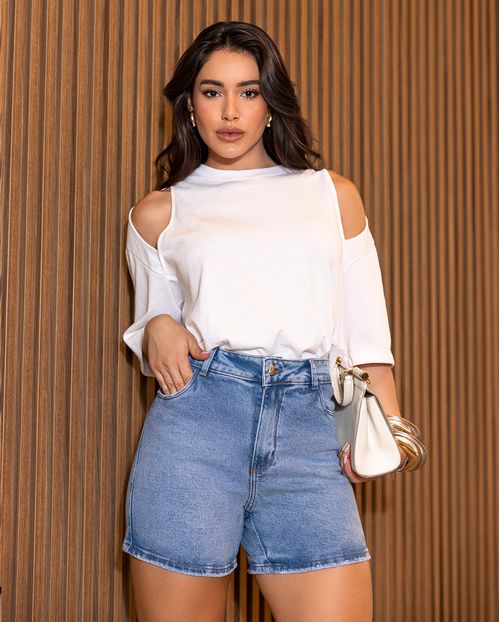Shorts Jeans Mom Feminino Básico 70203 Sky