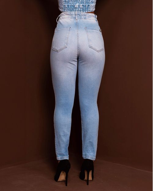 Calça Jeans Mom Rope Feminina Cintura Alta Elástico No Cós 23751 Clara