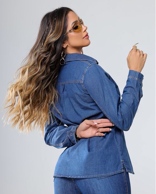 Camisa Jeans Feminina com Bordado 24229 Médio/escuro