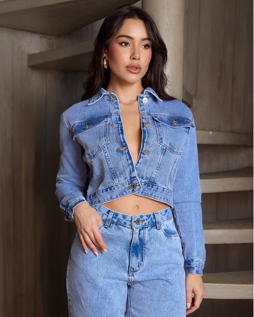 Jaqueta Jeans Cropped Feminina 00903 Média
