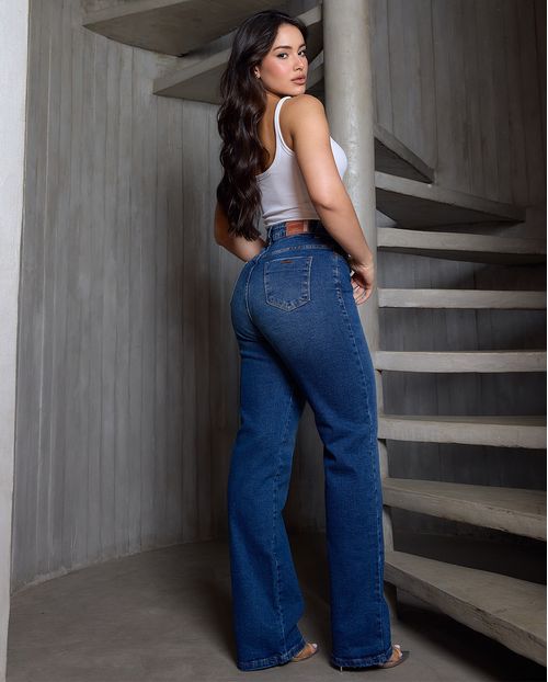 Calça Jeans Wide Leg Fem 24726 Sky Escuro