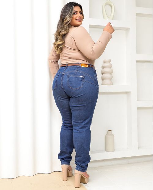 Calça Jeans Skinny Feminina Inter Plus Size Cós Revel 24557 Escura