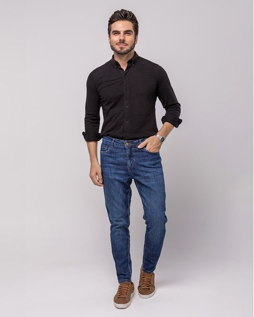 Calça Jeans Slim Fit Masculina Premium Cano Curto 24632 Escura