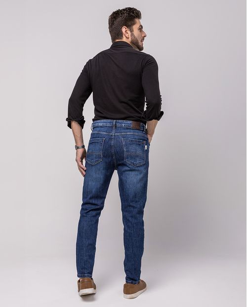 Calça Jeans Slim Fit Masculina Premium Cano Curto 24632 Escura