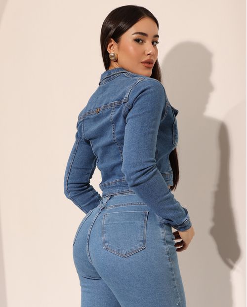 Jaqueta Jeans Cropped Feminina 09901 Média