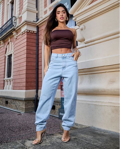 Calça Jeans Mom Feminina Cintura Alta Algodão 00101 Clara