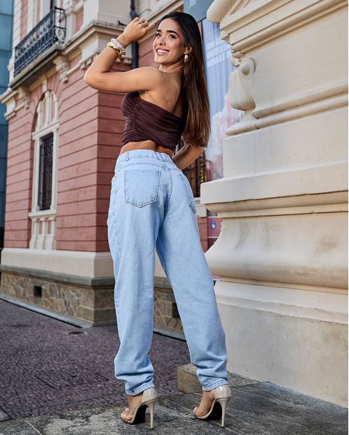 Calça Jeans Mom Feminina Cintura Alta Algodão 00101 Clara