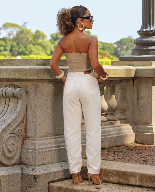 Calça Jeans Mom Feminina Cintura Alta 24696 Off White