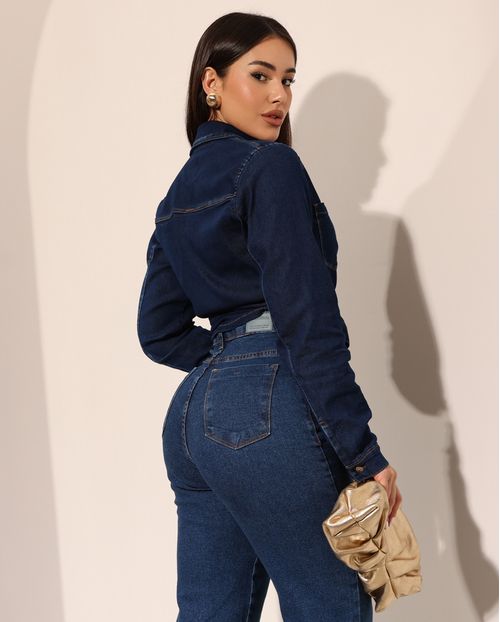 Camisa Jeans Feminina Básica 24708 Escura