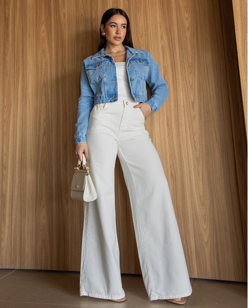 Calça Viscose Wide Leg Feminina Relaxed 24720 Off White