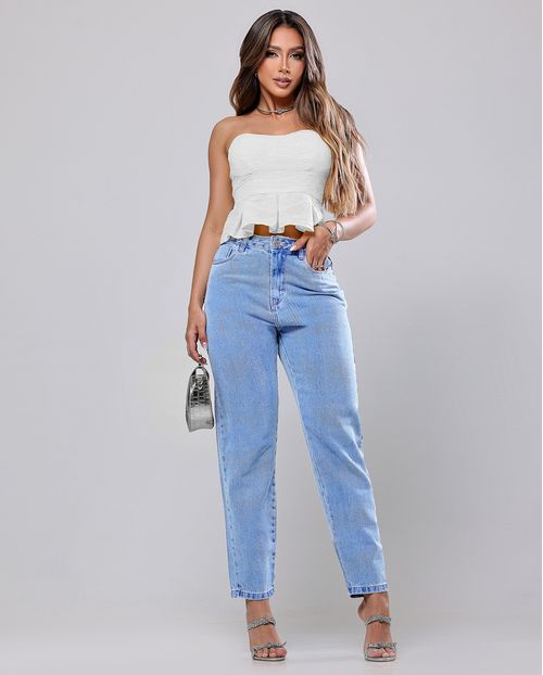 Calça Jeans Mom Feminina Cintura Alta 00109 Sky Médio