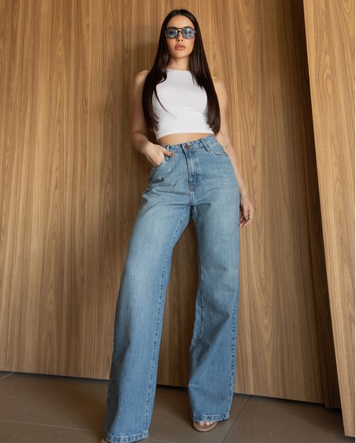 Calça Jeans Wide Leg Feminina Cintura Alta  22644 Sujinha