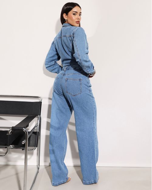 Macacão Jeans Wide Leg Feminino  24520 Média