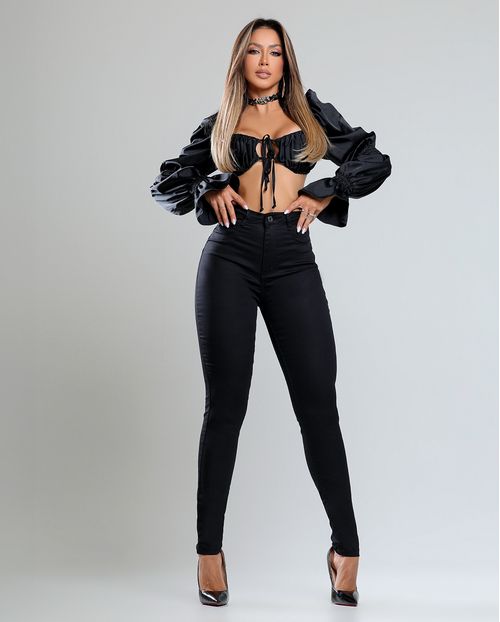Calça Jeans Skinny Hot Feminina Cintura Alta 00510 Preto