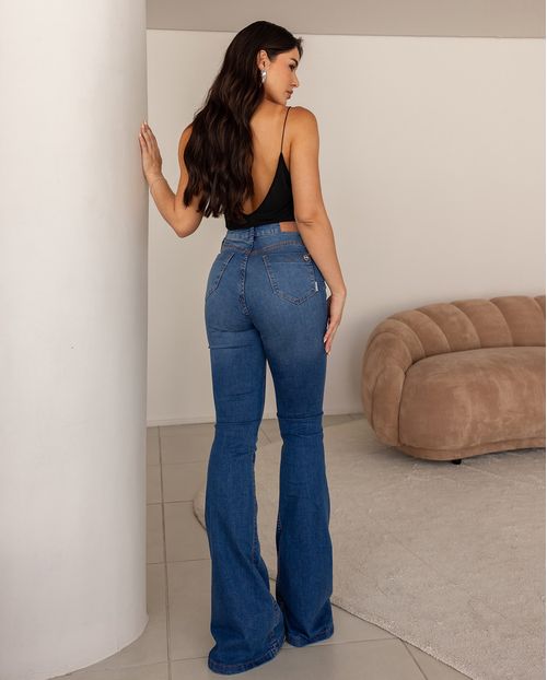 Calça Jeans Flare Feminina Cintura Alta 24834 Sky Médio