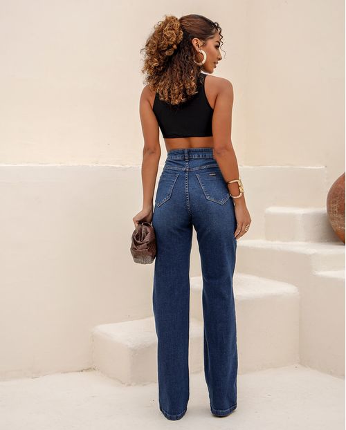 Calça Jeans Wide Leg Feminina Cintura Alta 28021 Sky Escuro
