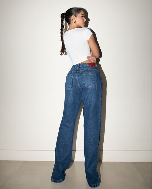 Calça Jeans Reta Feminina Cintura Alta 24830 Sky Escuro