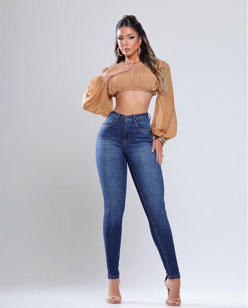 Calça Jeans Skinny Feminina Cintura Intermediária 24868 Escura