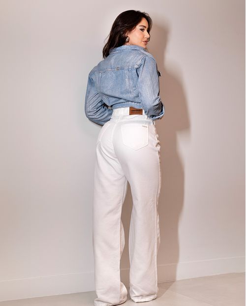 Calça Jeans Wide Leg Feminina Cintura Alta sem Elastano 24695 Off White