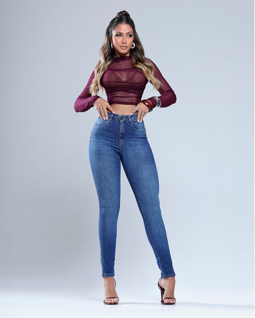 Calça Jeans Skinny Feminina Cintura Intermediária 24910 Escura