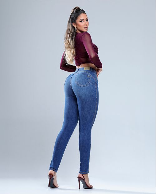 Calça Jeans Skinny Feminina Cintura Intermediária 24910 Escura