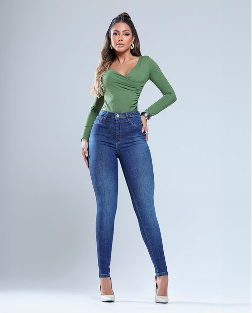 Calça Jeans Skinny Hot Feminina Cintura Alta 24909 Escura