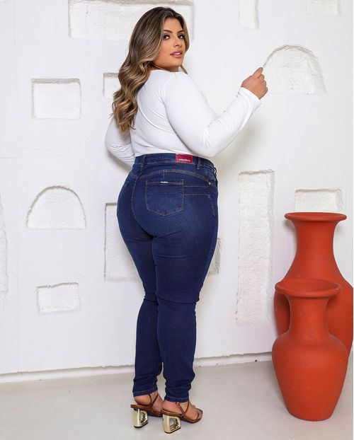 Calça Jeans Skinny Feminina Cintura Alta Plus Size 24864 Amaciado com Bigode