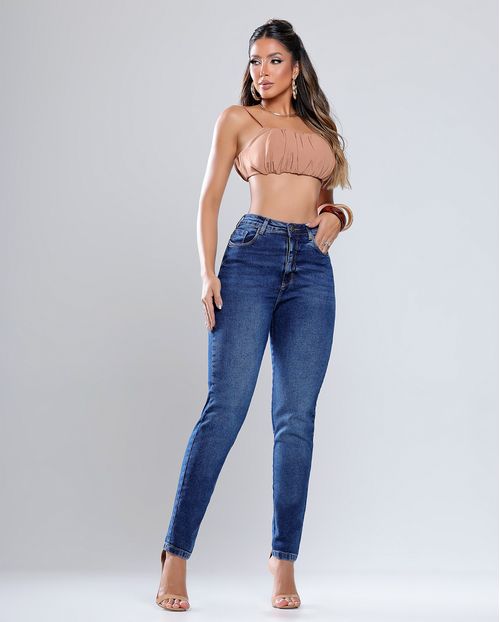 Calça Jeans Mom Feminina Cintura Alta 00265 Sky Escuro