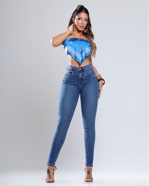 Calça Jeans Skinny Feminina Cintura Intermediária 24702 Sky Escuro