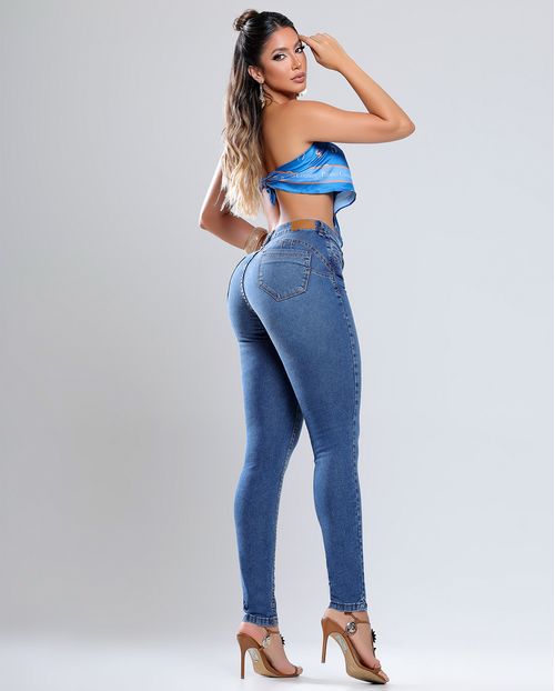 Calça Jeans Skinny Feminina Cintura Intermediária 24702 Sky Escuro
