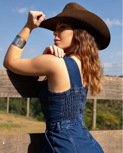 Vestido Jeans Longo Feminino com Abertura Frontal 24737 Escura