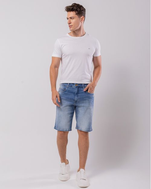 Bermuda Jeans Masculina com Recorte e Detalhe No Bolso Relógio 24448 Média