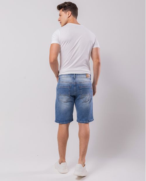 Bermuda Jeans Masculina com Recorte e Detalhe No Bolso Relógio 24448 Média