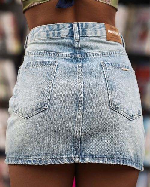 Mini Saia Jeans Feminina com Silk Coração 24440 Sky Médio