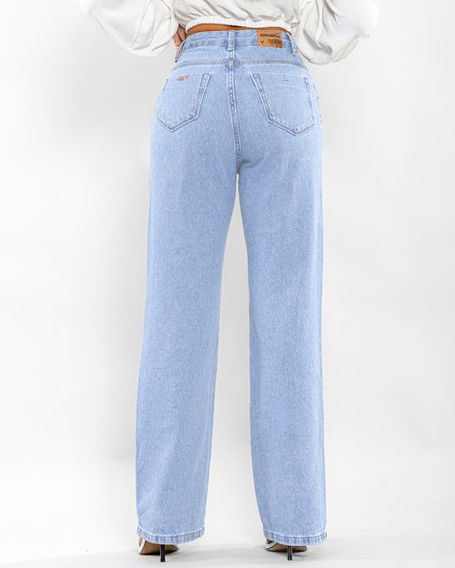 Calça Jeans Wide Leg Feminina Cintura Alta Elastano Rasgo No Joelho 28001 Clara