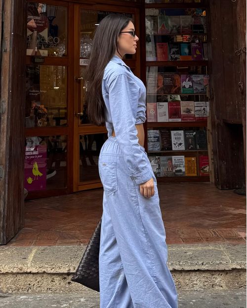 Calça Wide Leg Feminina  com Elástico No Cós 24899 Azul Celeste