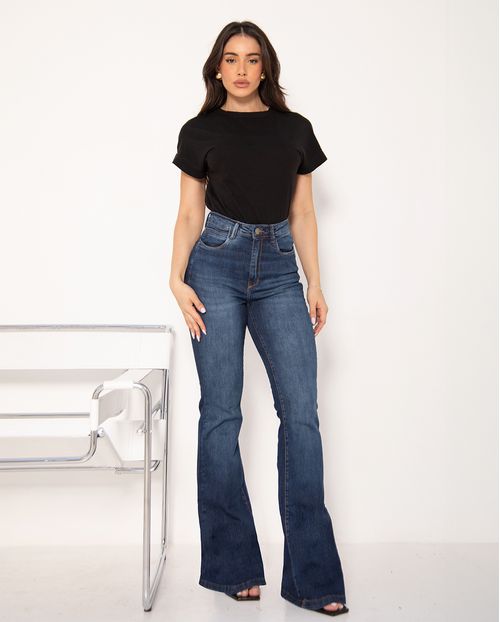 Calça Jeans Flare Feminina Cintura Alta 24986 Escura