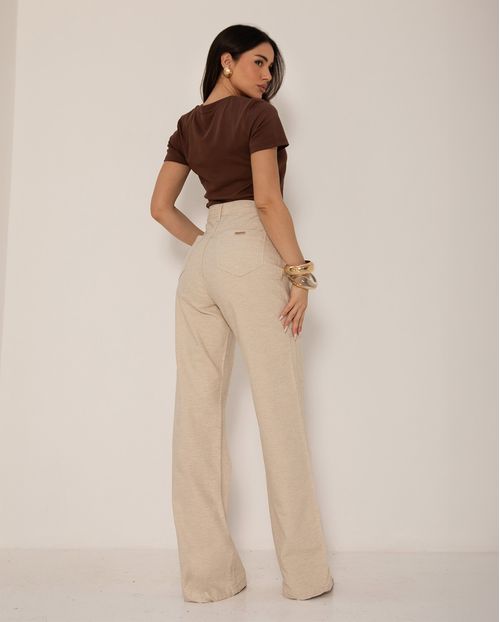 Calça Jeans Wide Leg Feminina Cintura Alta Básica com Elastano 28000 Linho